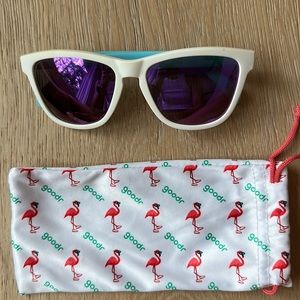 Goodr sunglasses. OG style. Gently used. White frames with baby blue sides.